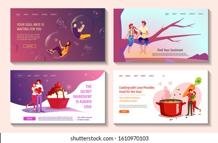 Set of web page design templates for Valentine's Day, Love and relationships, Dating sites, Communication, Couple in love. Vector illustration can be used for poster, banner, card, website, commercial