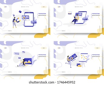 Set of web page design templates for Marketing Strategy. Concepts for website and mobile app development. Modern style vector illustration.