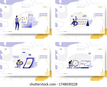 Conjunto de plantillas de diseño de páginas web para la estrategia de marketing. Conceptos para el desarrollo de sitios web y aplicaciones móviles. Ilustración vectorial de estilo moderno.