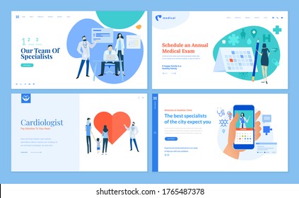 Set of web page design templates on medicine and health care. Vector illustrations for website design and development.