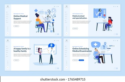 Set of web page design templates on medicine and health care. Vector illustrations for website design and development.