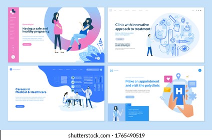 Set of web page design templates on medicine and health care. Vector illustrations for website design and development.