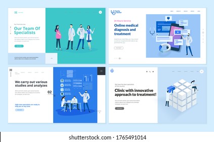 Set of web page design templates on medicine and health care. Vector illustrations for website design and development.