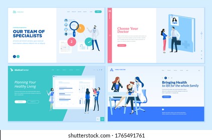 Set of web page design templates on medicine and health care. Vector illustrations for website design and development.