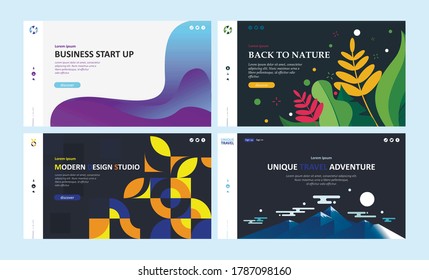 Set of web page design templates for business application, tourism, career, nature, design, studio. Modern vector concept illustration for websites and mobile websites. 