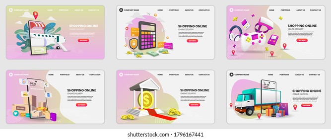 Set of web page design templates for Online Shopping templates. Modern vector illustration concepts for website and mobile website development.