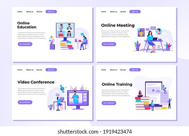 Set of web page design templates for e-learning, online education, and online meeting Modern vector illustration concepts for website and mobile website development.