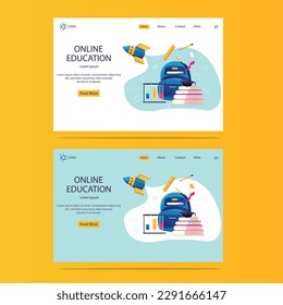 Set of web page design templates for , online courses, e-learning, tutorials,
Modern flat design vector illustration.Digital Classroom landing page website design.