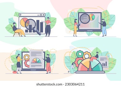 Set of web page design templates for Data analysis, business analytics. Online financial data analysis web page composition with people characters. Modern vector illustration concepts