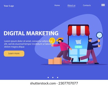 Set of web page design templates for online shopping, digital marketing, teamwork, business strategy, and analysis. Modern vector illustration concept for website development.