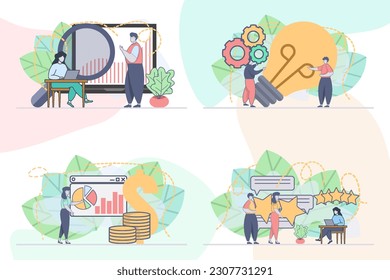 set of web page design templates for business management concept illustration, perfect for web page design, banner, mobile app, landing page, Flat Vector illustration