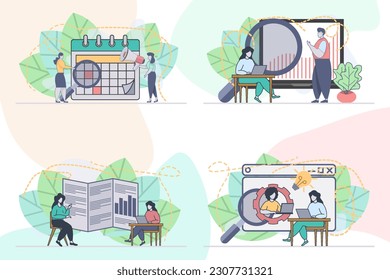 set of web page design templates for business management concept illustration, perfect for web page design, banner, mobile app, landing page, Flat Vector illustration
