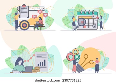 set of web page design templates for business management concept illustration, perfect for web page design, banner, mobile app, landing page, Flat Vector illustration
