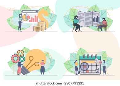 set of web page design templates for business management concept illustration, perfect for web page design, banner, mobile app, landing page, Flat Vector illustration