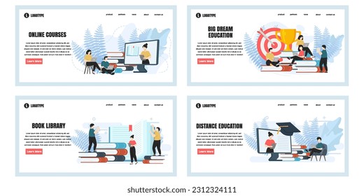 Set of web page design templates for education web page composition with people characters. Modern vector illustration concepts