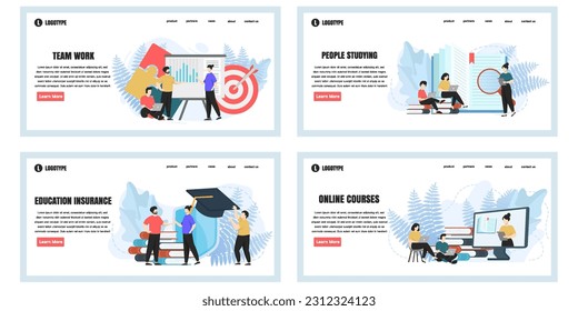 Set of web page design templates for education web page composition with people characters. Modern vector illustration concepts