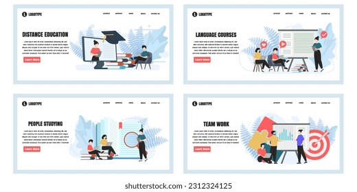 Conjunto de plantillas de diseño de páginas web para la composición de páginas web de educación con caracteres de personas. Conceptos de ilustración vectorial moderna