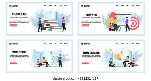 Set of web page design templates for education web page composition with people characters. Modern vector illustration concepts
