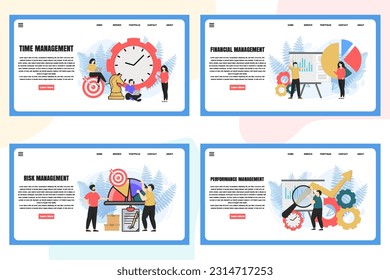 Set of web page design templates for Management web page composition with Leadership, Time Management, Risk Management and more Modern vector illustration concepts