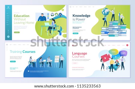 Set of web page design templates for distance education, consulting, training, language courses. Modern vector illustration concepts for website and mobile website development. 
