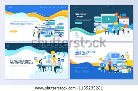 Set of web page design templates for distance education, online courses, e-learning, tutorials. Modern vector illustration concepts for website and mobile website development. 