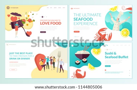 Set of web page design templates for restaurant, seafood, sushi, food and drink. Vector illustration concepts for website and mobile website development. 