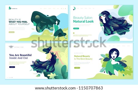 Set of web page design templates for beauty, spa, wellness, natural products, cosmetics, body care. Modern vector illustration concepts for website and mobile website development. 