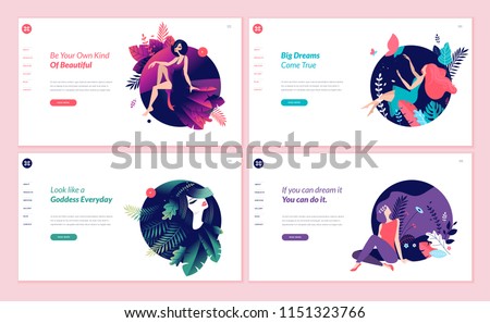 Set of web page design templates for beauty, spa, wellness, natural products, cosmetics, body care, healthy life. Flat design vector illustration concepts for website and mobile website development. 