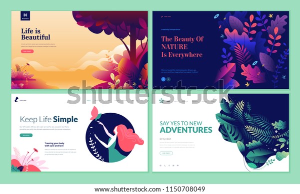 Set of web\
page design templates for beauty, spa, wellness, natural products,\
cosmetics, body care. Modern vector illustration concepts for\
website and mobile website development.\

