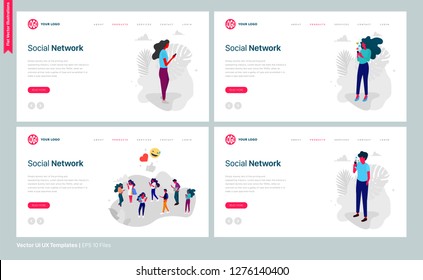 Set of web page templates for social networking, social media, communication. Modern vector flat illustration for website and mobile website development. - Vector