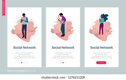 Set of web page templates for social media, social network and mobile chat. Modern vector flat illustration for website and mobile website development. - Vector