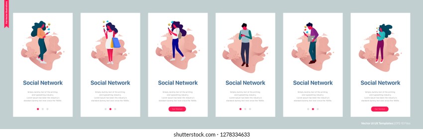 Set of web page templates for social media, social network and mobile chat. Modern vector flat illustration for website and mobile website development. - Vector