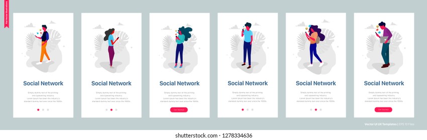 Set of web page templates for social media, social network and mobile chat. Modern vector flat illustration for website and mobile website development. - Vector