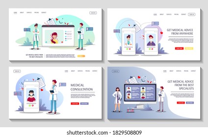 Set of web pages for Medical consultation, Online doctor, Telemedicine, Medicine clinic and health care. Vector illustration for poster, banner, website, presentation.