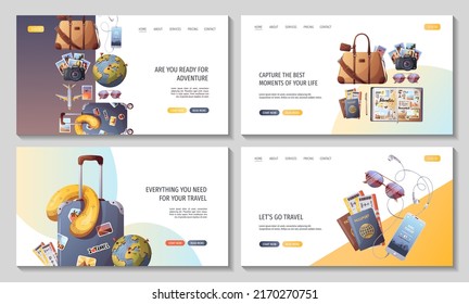 Set of web pages for Travel, tourism, adventure, journey. Vector illustration for banner, poster, website, advertising.