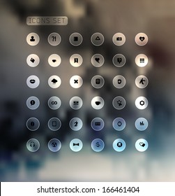 Set of web plat icons on blur background/ Vector plat transparent icon