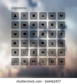 Set of web plat icons on blur background. Vector flat transparent icon