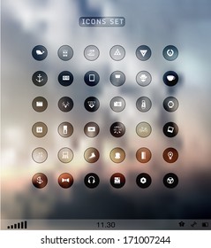 Set of web plat icons on blur background