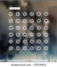 Set of web plat icons on blur background