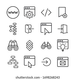 Set von Web-bezogenen Vektorillustration-Linien-Symbolen. Premium-Paket mit linearen Symbolen. Vektorillustration einzeln auf weißem Hintergrund. Web-Symbole für Webseiten und mobile App. Trendloses Design. 