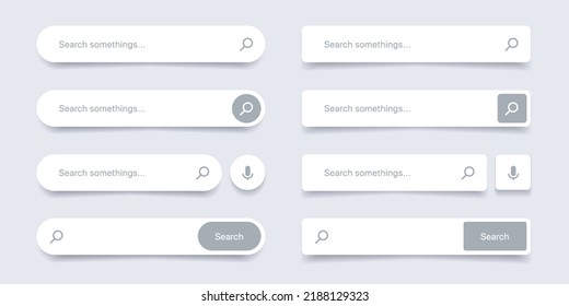 Set of web search bars. Search bar, search boxes collection. Computer searched navigator. Set of elements for design interface of website, mobile app, UI UX.