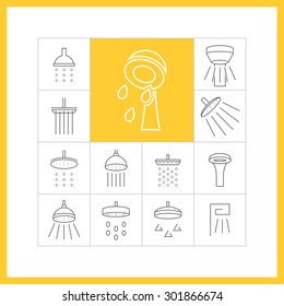 Set of web simple thin line shower icons. Showerheads, douche, vector illustration