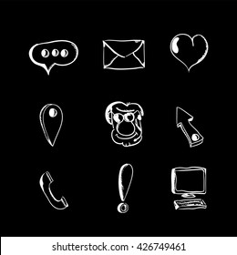 Set web site hand drawn sketch icons on black background vector illustration