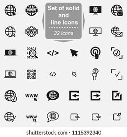 Set of web site solid and line vector icons.