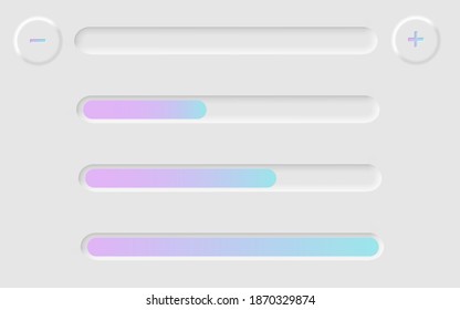 Ein Set von Web-Slider für Helligkeit oder Volumen, im Neomorphismus Stil. Vektorgrafik