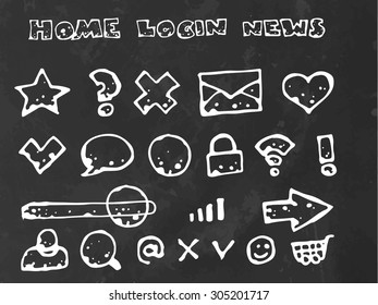 Set of web stylish icons hand drawn on chalkboard. Vector illustration.