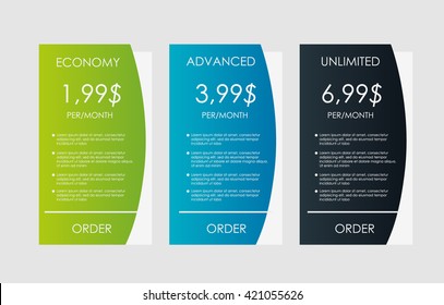Set web tariffs banner. interface for the site. ui ux vector banner for web app. Pastel pricing table, banner, order, box, button, list and bullet with plan for website in flat design