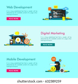Set of web templates. Web development, mobile and digital marketing