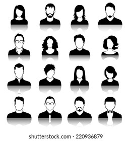 Set of web user icons. Vector illustration. Silhouette of man and woman