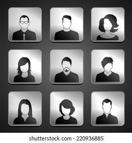 Set of web user icons. Vector illustration. Silhouette of man and woman